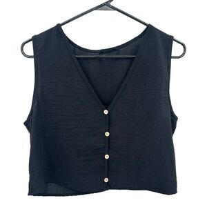 Black Crop Top XL Sleeveless Minimalist Clean Girl Coastal Layering Tank